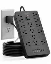 JouleLoom surge protector with 14 outlets and 6 USB ports for versatile charging