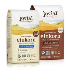 Jovial Einkorn flour bag showing organic whole-wheat flour ideal for sourdough and Italian bread