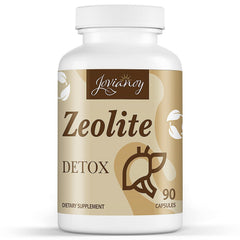 Jovianoy Zeolite Detox bottle on table suggesting full-body detox potential