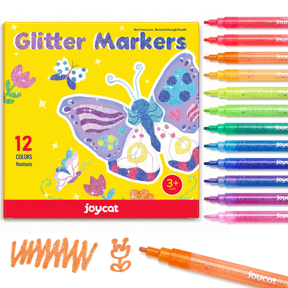 JoyCat 3mm glitter marker set in red to pink for bold rocks and crafts.