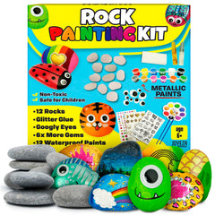 JOYEZA Rock Painting Kit Deluxe contents with rocks, paints, brushes for creative play