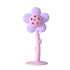Joyfulia Sunnyflower teether purple, side view with soothing textures for teething.