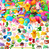 JOYIN 200-pcs prefilled Easter eggs with toys and stickers for lively Easter egg hunts.