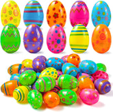 JOYIN 36-pack printed plastic eggs in bright colors for Easter egg hunts.