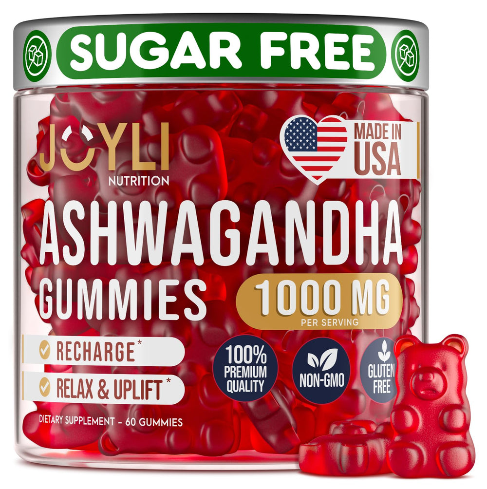 JOYLI Nutrition Ashwagandha Gummies packaging highlights natural ingredients for daily calm
