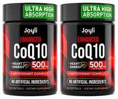 JOYLI Nutrition CoQ10 500mg two-pack bottle front view highlighting daily energy support