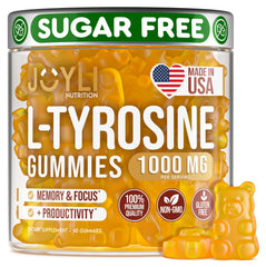 Joyli L Tyrosine Gummies bottle—vegan, sugar-free, designed for calm focus.