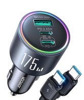 Joyroom 175W car charger front view shows compact, on-the-go power.
