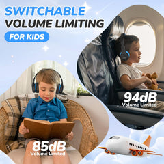 JoySpark Kids Headphones folded blue, ideal for compact travel and storage.