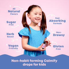 JoySpring Calmify Kids dropper dispensing liquid drops into water for easy dosing.