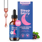 JoySpring Sleepberry bottle label displays berry drops for kids' peaceful evenings.