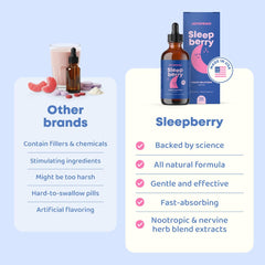 JoySpring SleepBerry label closeup shows sugar-free elderberry formula.