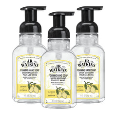 J.R. Watkins Citron foaming hand soap with pump delivers refreshing cleansing.
