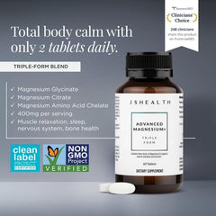 JSHealth magnesium tablets close-up showing triple-form formulas for absorption