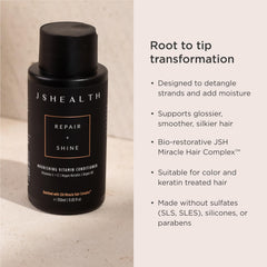 JSHealth Nourishing Conditioner bottle label highlighting vegan keratin and sulfate-free benefits