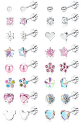 Jstyle 16-pair flat-back earrings with cz cartilage studs for everyday wear.