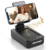 Jteman cell phone stand with wireless speaker on desk for hands-free use.