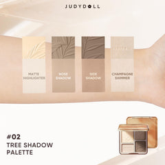 JUDYDOLL Tree Shadow swatches showing two highlighters for warm tones