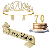 Juesly gold 70th crown with rhinestones for an elegant birthday look