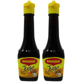 Jugo Maggi seasoning bottle pour for a quick flavor boost in meals.
