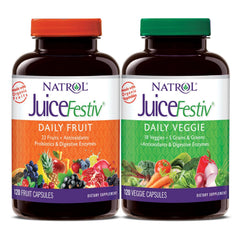 Juice Festiv bottle with fruit and veggie capsules for daily nutrition