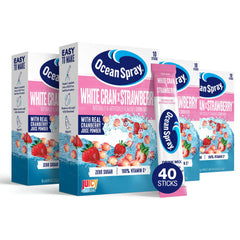 Juicy Mixes Ocean Spray White Cran-Strawberry packets for on-the-go flavor.