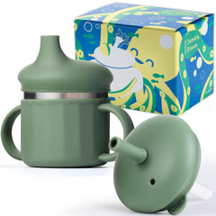 Jumble Dream Sage Breeze sippy cup front view with easy-grip for little hands.