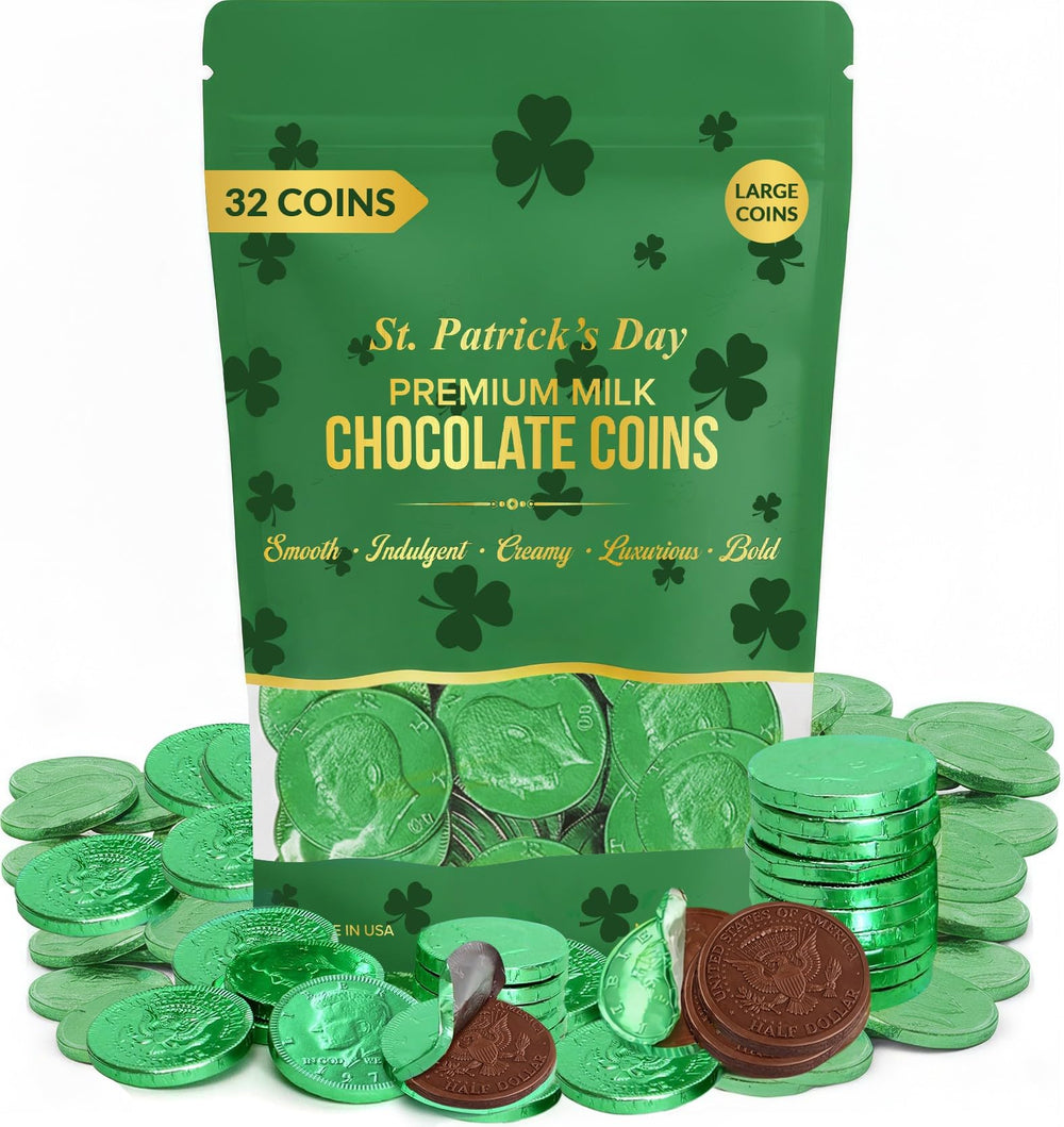 Jumblet St Patrick's green coins in shiny foil, ideal for party displays and easy sharing.