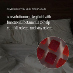 Close-up of Juna Nightcap gummies emphasizing phytomelatonin and botanicals.