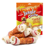 Jungle Calling chicken wrap knotted bones six and a half inches, ideal for long-lasting chewing.