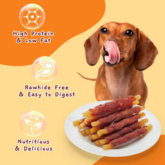 Jungle Calling Duck Wrapped Cod Sticks rawhide-free—gentle on digestion and teeth.