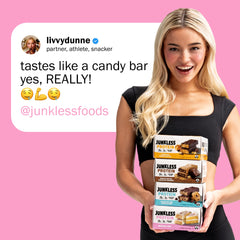 Junkless Birthday Cake Bar closeup ingredients highlighting protein and fiber.