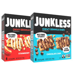 JUNKLESS chewy granola bars twin pack chocolate chip and strawberry, convenient grab-and-go snack