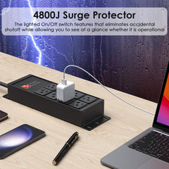JUNNUJ 6 ft power cord wrapped for tidy cable management.