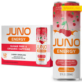 JUNO ENERGY Organic Cherry Sparkling Drink bottle with refreshing flavor and clean energy.