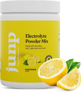 JUNP Lemonade Electrolyte Powder tub for zero-sugar hydration on the go.