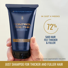 Just for Men CGX + THK foamy lather prepares hair with cleansing and volume uplift.