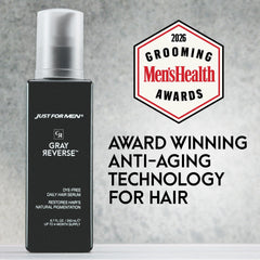 Just for Men Gray Reverse Serum massage action shown on damp hair for even coverage.