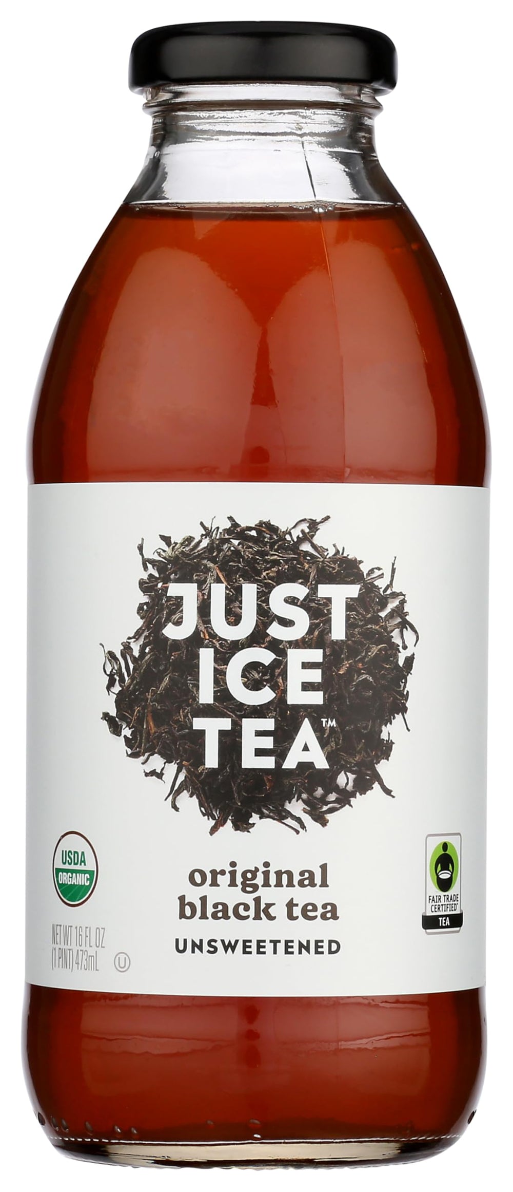 Just Ice Tea bottle pour shows crisp, unsweetened black tea ready to refresh