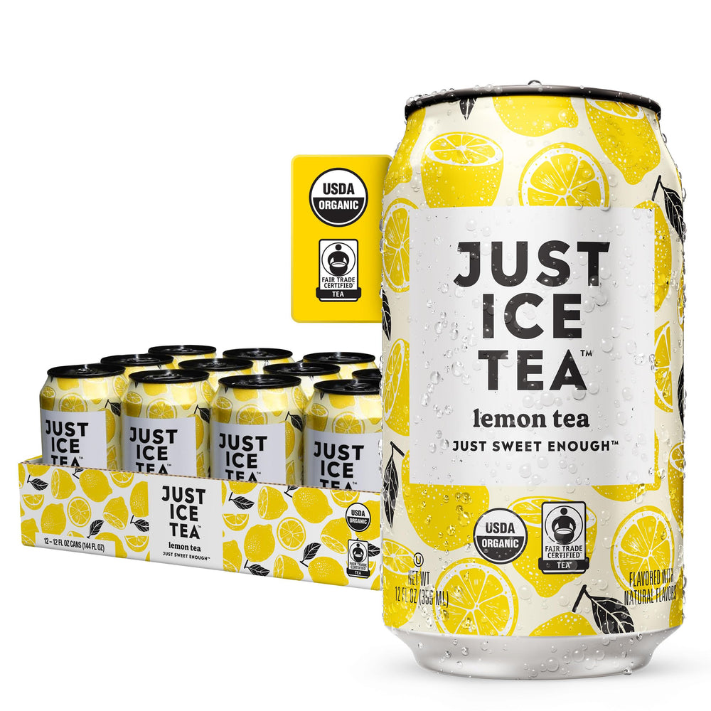 Just Ice Tea lemon-flavored black iced tea can showing real brew flavor for a refreshing break