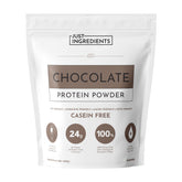 JUST INGREDIENTS Chocolate Protein Powder jar emphasizes grass-fed whey and plant protein blend for recovery support.