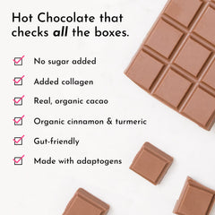 Just Ingredients collagen hot chocolate tub supports a smooth texture.