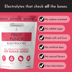 JUST INGREDIENTS Fruit Punch Electrolytes scoop highlights simple mixing after workouts