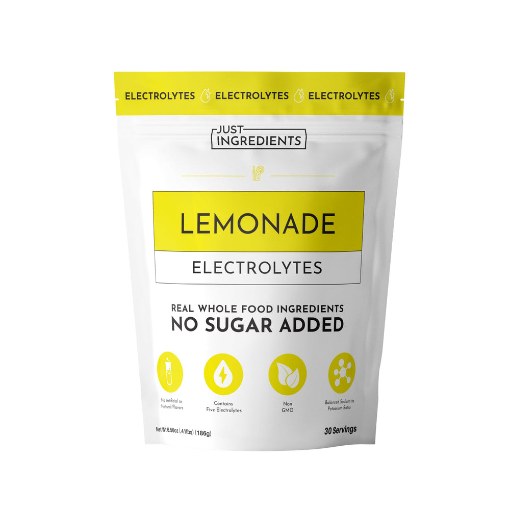 JUST INGREDIENTS Lemonade Electrolytes bottle for refreshing hydration after workouts.