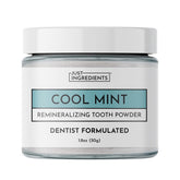 JUST INGREDIENTS remineralizing tooth powder packaging highlights family-friendly, fluoride-free oral care