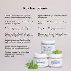 Just Ingredients remineralizing tooth powder tub highlighting natural ingredients and clean brushing