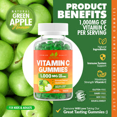 Just Nutrients Vitamin C gummies close-up texture with sugar dust.
