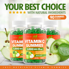 Just Nutrients Vitamin C gummies label view highlighting gluten-free and vegetarian ingredients.