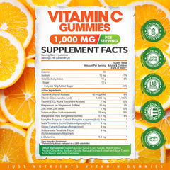 Just Nutrients label close-up highlighting 1000 mg vitamin C per serving