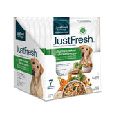 JustFoodForDogs JustFresh pack display showing seven meal options for variety